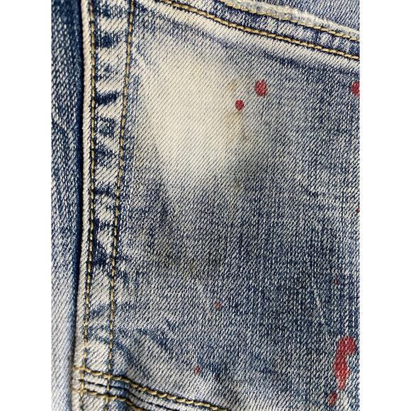 Makobi Biker Jeans Mens Size 38 x 34 Rip & Repair Distressing Paint Splatter - Picture 14 of 15